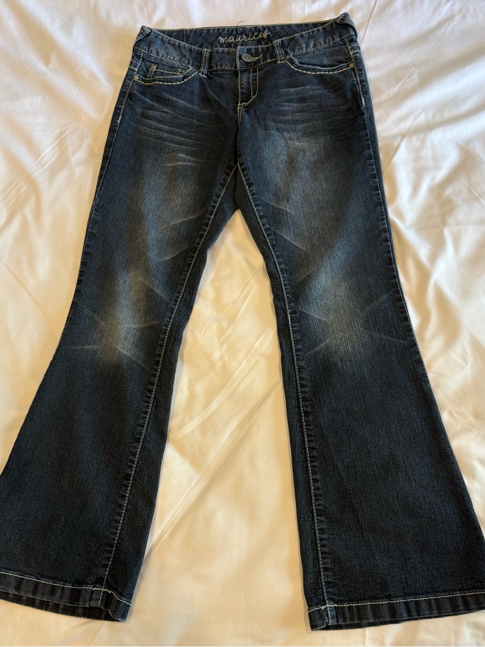 Maurices Dark Blue Flare Jeans with Subtle Fade